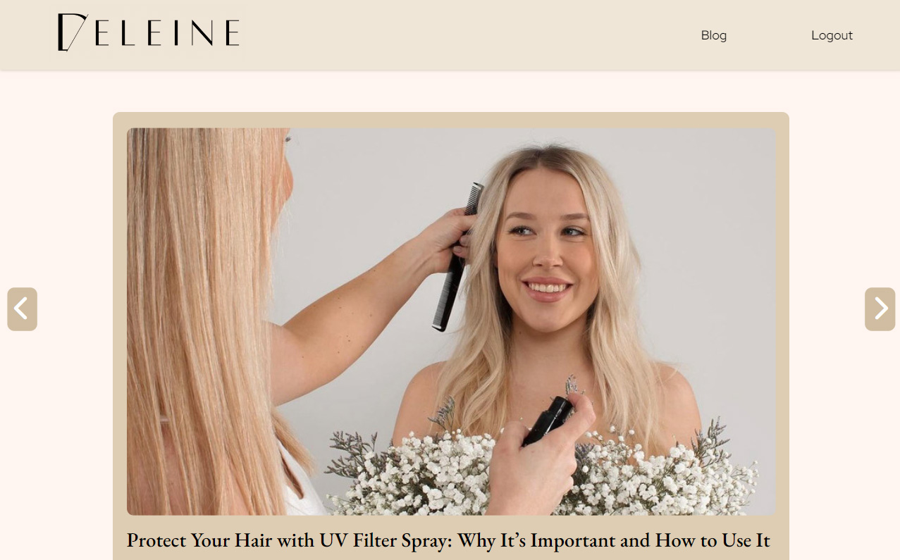 Project exam, blog site Deleine Hairstudio Screenshot