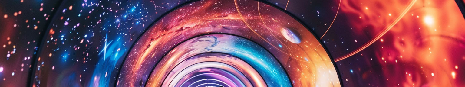 Colorful spiral tunnel with galaxy backdrop, vibrant hues swirling into infinity, mesmerizing cosmic scene